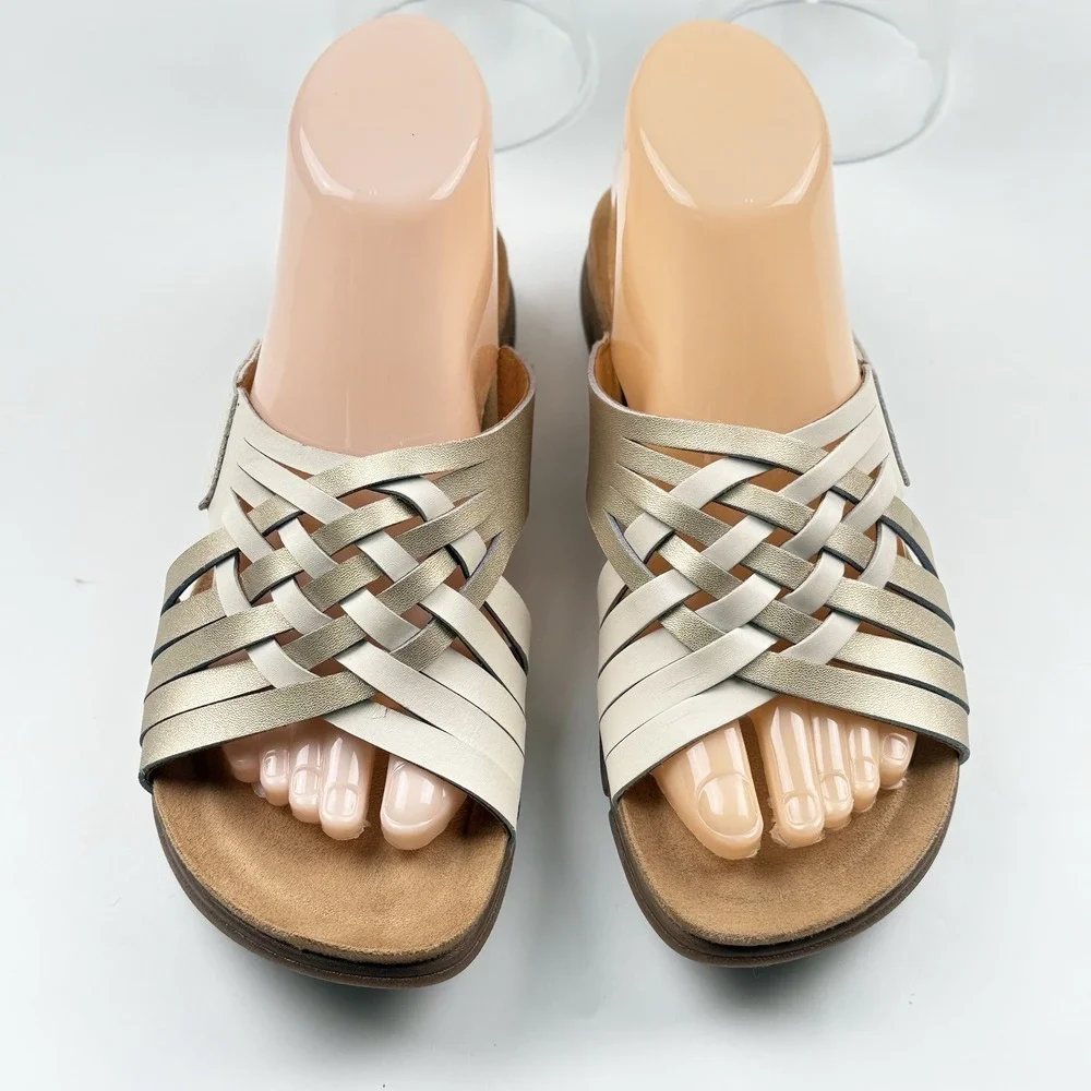 Easy Spirit Meadow Slide Sandal Shoe Women US 8 EU 38.5 Metallic Leather Slip On